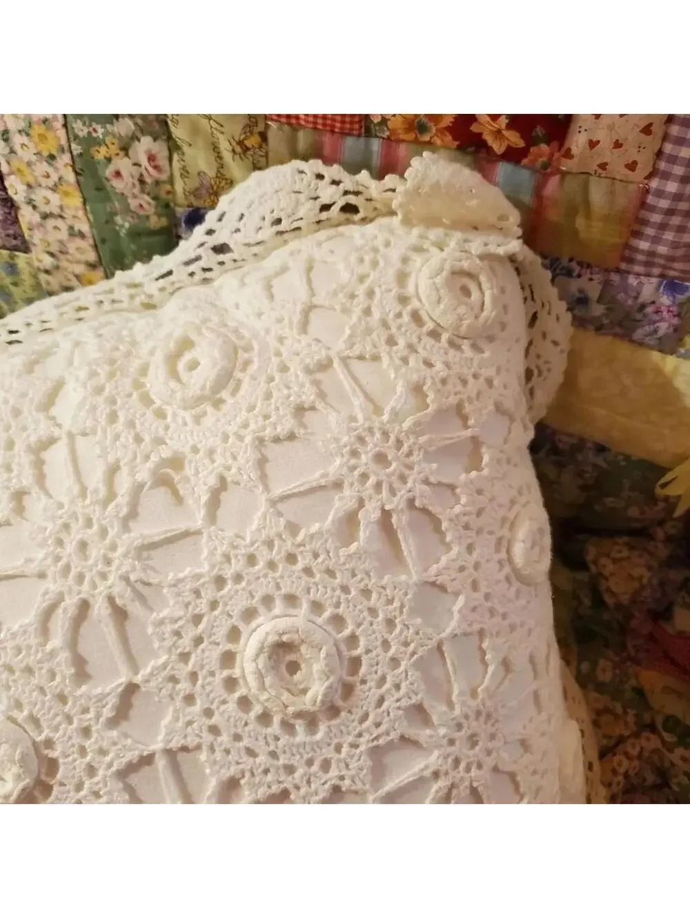 Beautiful Handmade White Crocheted Pillow